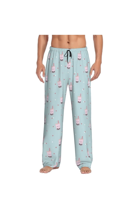 Milk Tea Print Pajama Pants for Men,Men’s Pajama Bottoms,Mens PJ Pants with Pockets & Button Fly-3X-Large