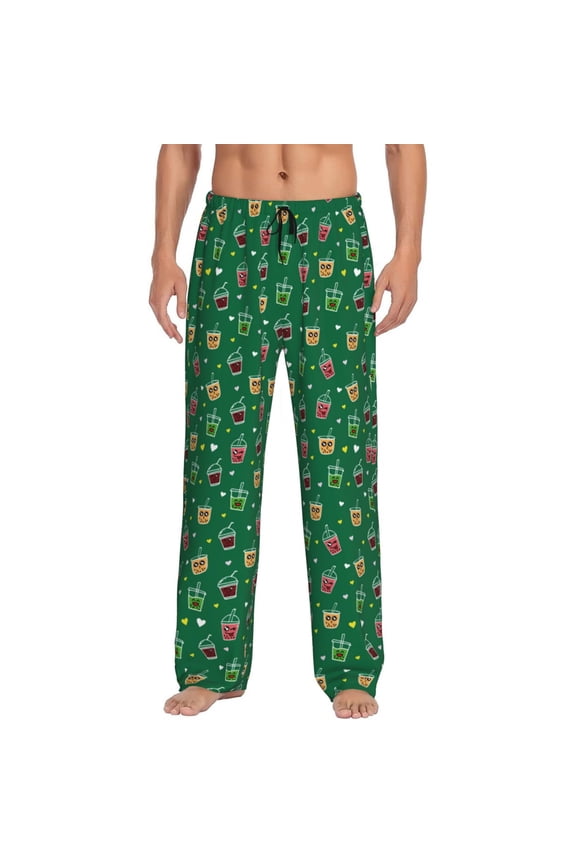 Milk Tea Print Pajama Pants for Men,Men’s Pajama Bottoms,Mens PJ Pants with Pockets & Button Fly-X-Large