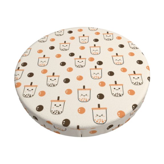 Logiee Milk Tea Print Stool Covers Round,Bar Stool Covers,Watedrproof Stool Slipcover with Elastic,Stool Cushion,Round Bar Stool Seat Covers for Bar Round Chair-12 inch
