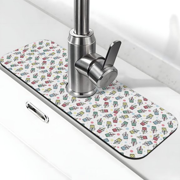Logiee Milk Tea2 Print Kitchen Sink Splash Guard Faucet Mat for Splash Guard Behind Faucet Drip Catcher for Kitchen,Bathroom,Sink Mat,Dish Drying Mat,Bathroom-15" X 5.5"