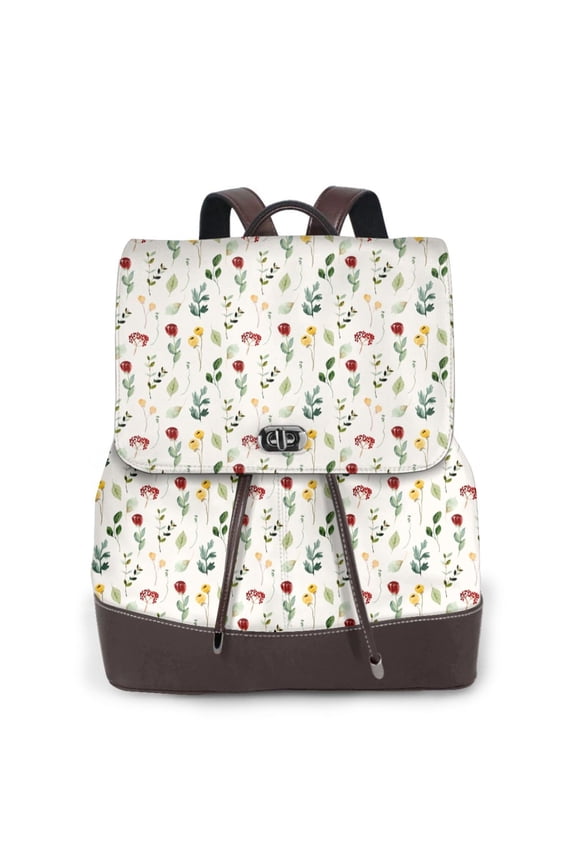 Naloa Mini Wildflower Watercolor Print Leather Backpack Purse for Women and Ladies,Shoulder Travel Daypacks Bags,Laptop Backpack for Women