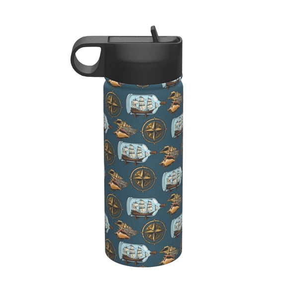 Logiee Miniature Ship In Bottle Print 18oz Sports Insulated Kettle With Straw,Insulated Water Bottle For Running Hiking Cycling Climbing,Man Womans Insulated Water Bottle