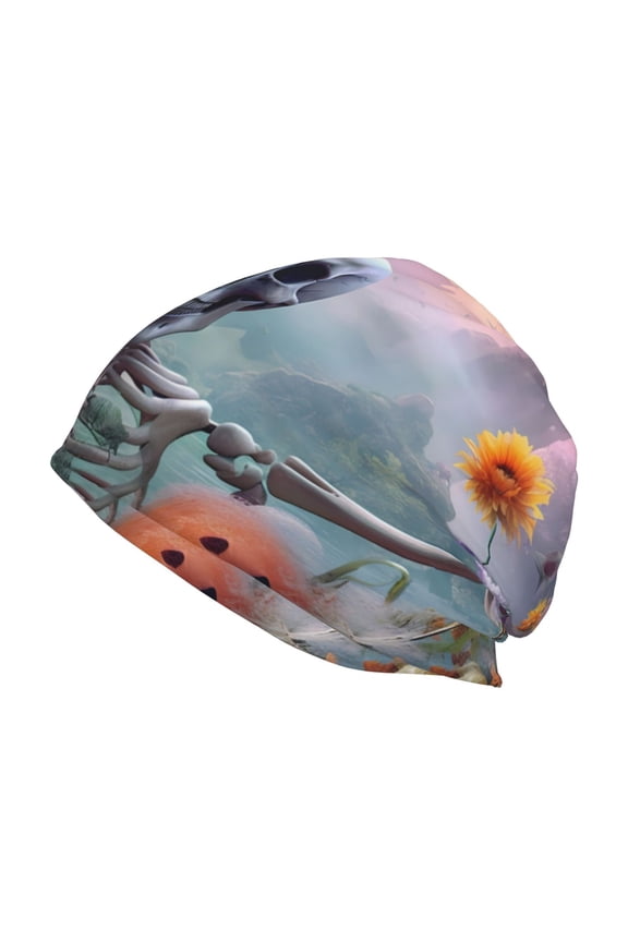 Mist Sunflower Skull Print Unisex Knit Beanie for Men Women Winter Hat,Beanies Skull Caps