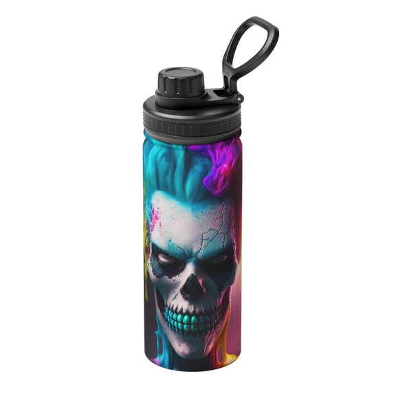 Logiee Modern Abstract Colorful Skull A Print Water Bottle,18oz Sports Insulated Kettle for Cycling Gym Basketball Outdoor, Suitable as a Present