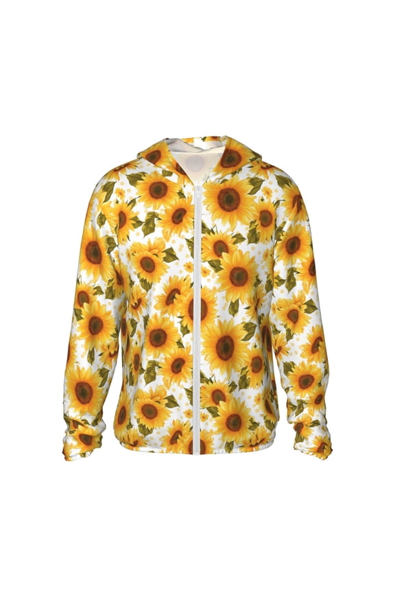 Modern Elegant Sunflower Print Men's Women Light Jacket Full Zip Sun Protection Hoodie Long Sleeve Sun Shirts for Men Hiking Fishing Zip Pockets-3X-Large