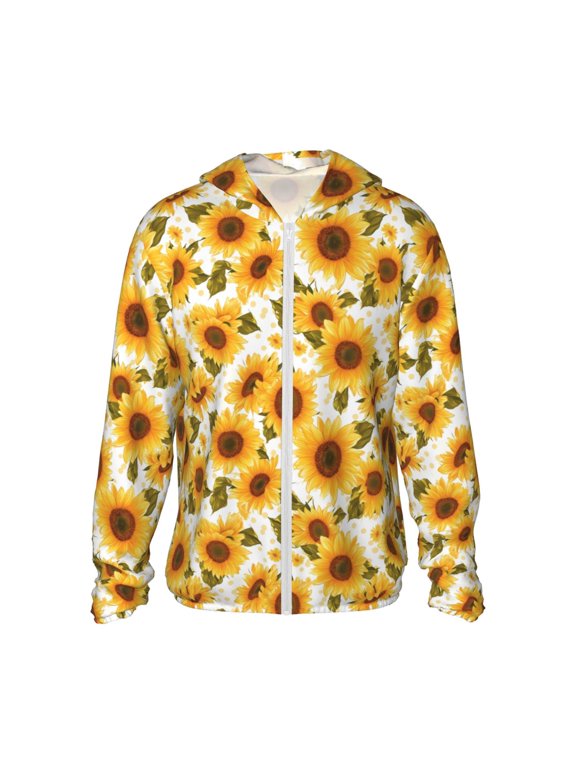 Modern Elegant Sunflower Print Men's Women Light Jacket Full Zip Sun Protection Hoodie Long Sleeve Sun Shirts for Men Hiking Fishing Zip Pockets-3X-Large