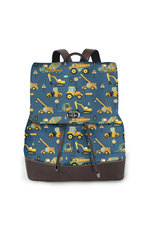 Logiee Modern Excavator Print Backpack Purse for Women,Fashion Leather Backpack Purse,Women's Leather Backpack for Work College Travel