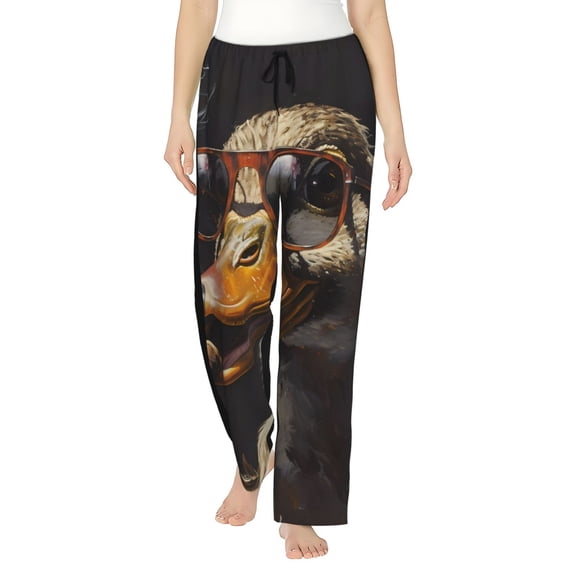 Logiee Modern Funny Duck Print Women Pajama Pants,Comfy Pj Bottom with Pockets & Drawstring,Stretch Casual Sleepwear-Medium