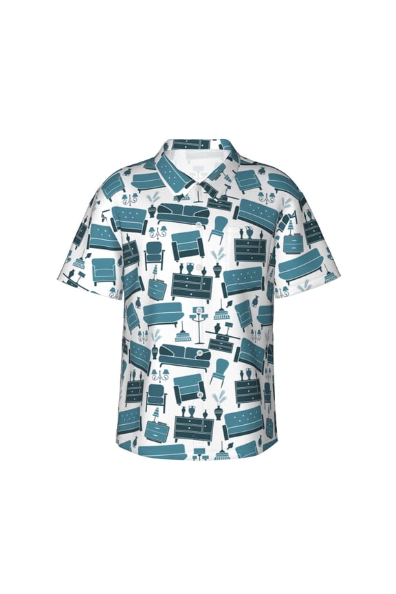 Modern Furniture Print Mens Hawaiian Shirts,Loose-Fit Short Sleeve Button Down Tropical Aloha Beach Shirt,Summer Vacation Wedding Tops,3X-Large