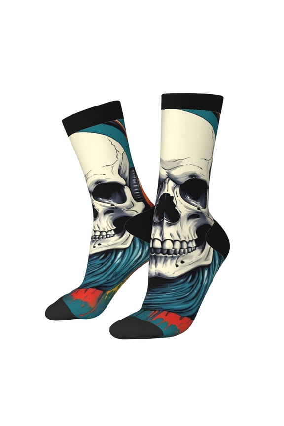 Modern Hip-Hop Skull Print Adult Socks for Men & Women,Calf Socks, Ankle Socks,Boots Socks,Breathable Casual Sock,Unisex Crew Socks