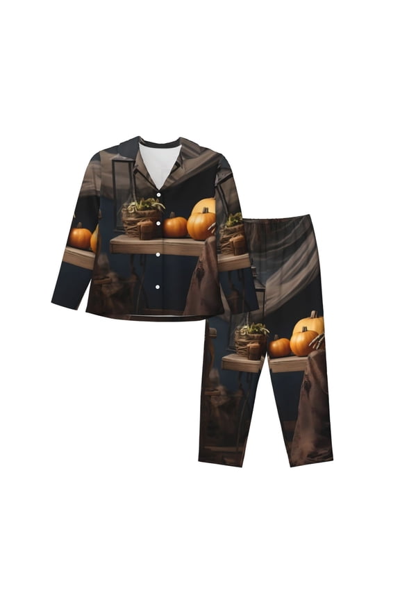 Modern Skull Sisters Print Womens Pajamas Set,Long Sleeve Sleepwear,Button Down Lounge Set 2 Pieces,Soft Nightwear Pjs Set-X-Large
