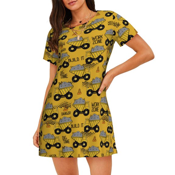 Logiee Modern Truck Print Nightgowns for Women,Soft Short-Sleeved Lightweight Sleepwear, Loose Sleepshirts