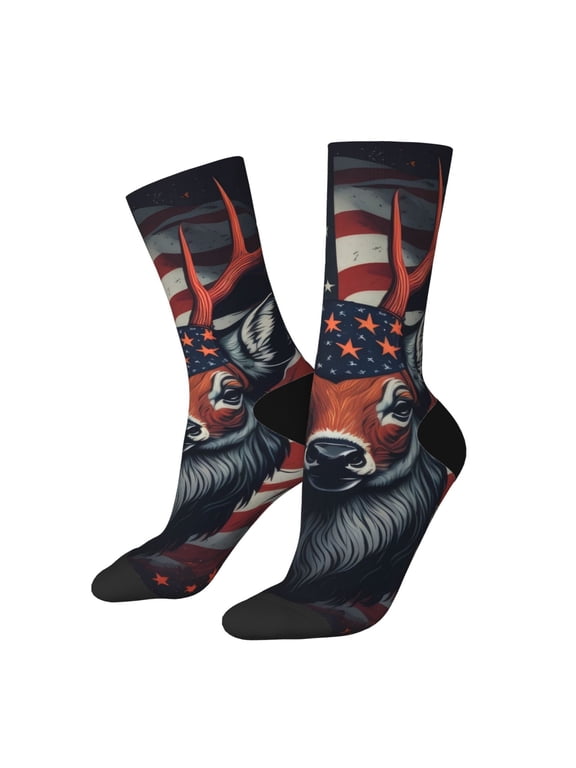 Modern USA Deer Head Print Adult Socks for Men & Women,Calf Socks, Ankle Socks,Boots Socks,Breathable Casual Sock,Unisex Crew Socks