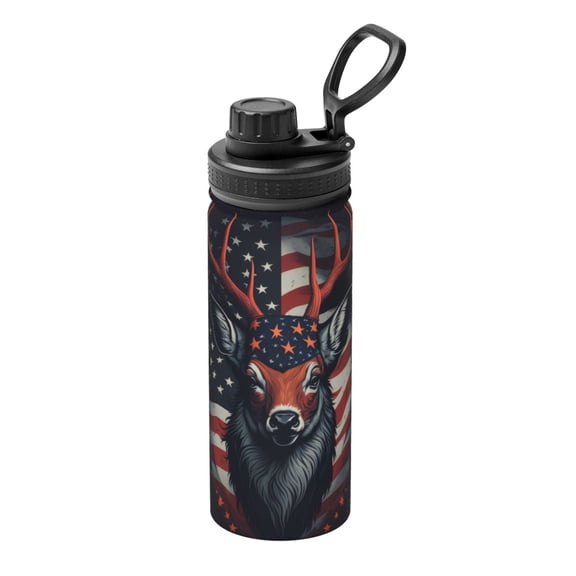 Logiee Modern USA Deer Head Print Water Bottle,18oz Sports Insulated Kettle for Cycling Gym Basketball Outdoor, Suitable as a Present