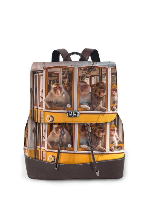 Logiee Modern Urban Monkey Print Backpack Purse for Women,Fashion Leather Backpack Purse,Women's Leather Backpack for Work College Travel