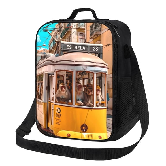 Logiee Modern Urban Monkey Print Insulated Lunch Bag for Women/Men, Reusable Lunch Box for Office Work School Picnic Beach,Leakproof Freezable Cooler Bag with Shoulder Strap