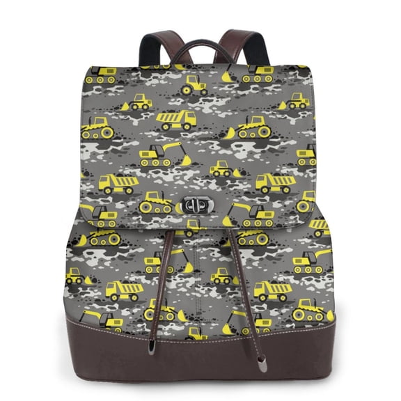 Logiee Modern Yellow Excavator Print Backpack Purse for Women,Fashion Leather Backpack Purse,Women's Leather Backpack for Work College Travel
