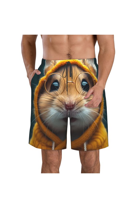 Modern Yellow Sweater Guinea Pig Print Mens Swim Trunks Quick Dry Board Shorts,Breathable Hawaii Beach Shorts Swimwear Bathing Suits-Medium