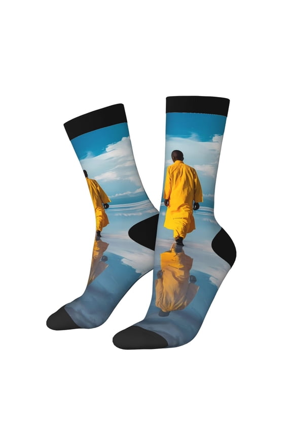 Monk Walking On Water Print Adult Socks for Men & Women,Calf Socks, Ankle Socks,Boots Socks,Breathable Casual Sock,Unisex Crew Socks