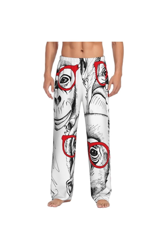 Monkey Print Pajama Pants for Men,Men’s Pajama Bottoms,Mens PJ Pants with Pockets & Button Fly-Small