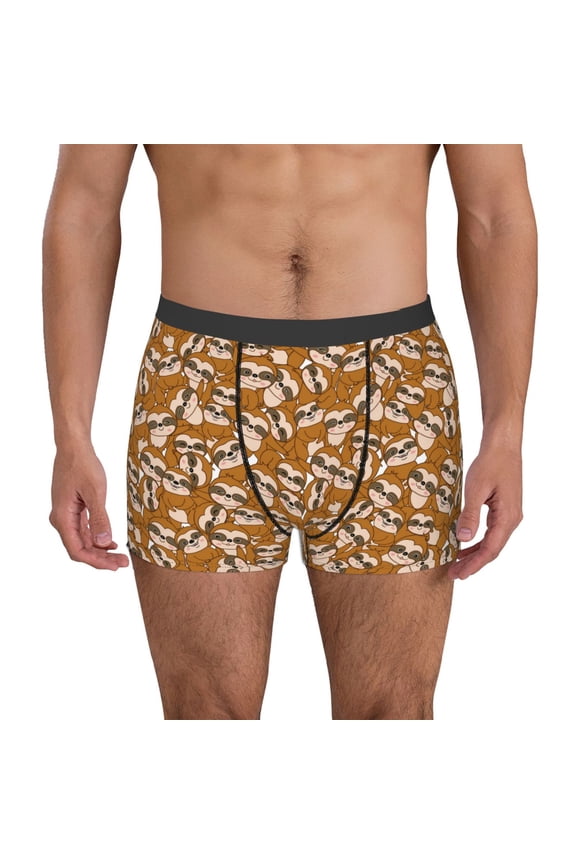 Monkey Sloth Print Mens Boxer Briefs,Boxer Briefs for Men,Breathable Stretch Underwear,Boys Boxer Briefs-Small