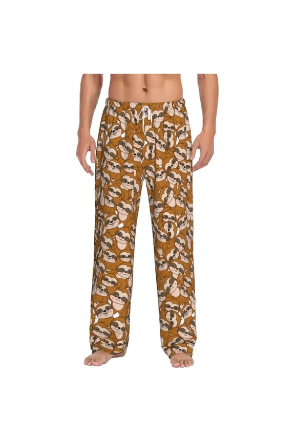 Monkey Sloth Print Pajama Pants for Men,Men’s Pajama Bottoms,Mens PJ Pants with Pockets & Button Fly-X-Large