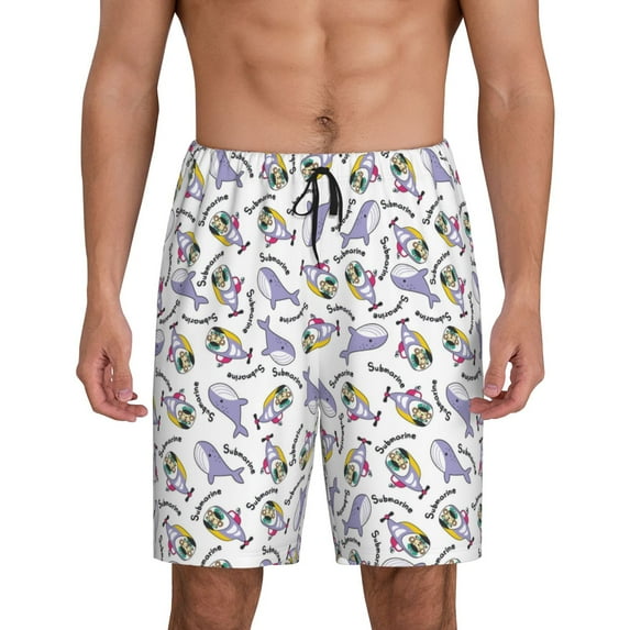 Logiee Monkey Submarine Captain Print Men's Pajama Shorts with Drawstring & Pockets,Sleep Shorts for Men,Sleepwear Bottoms,Elastic Waistband Loungewear-Medium