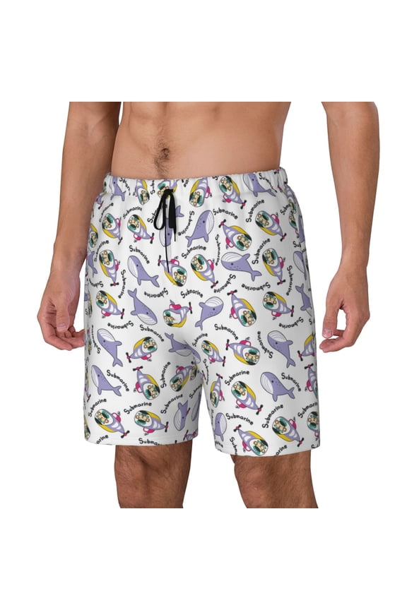 Monkey Submarine Captain Print Men's Swim Trunk,Quick Dry Board Shorts ,Men's Swim Trunks with Compression Liner, Bathing Suits with Pockets-Small