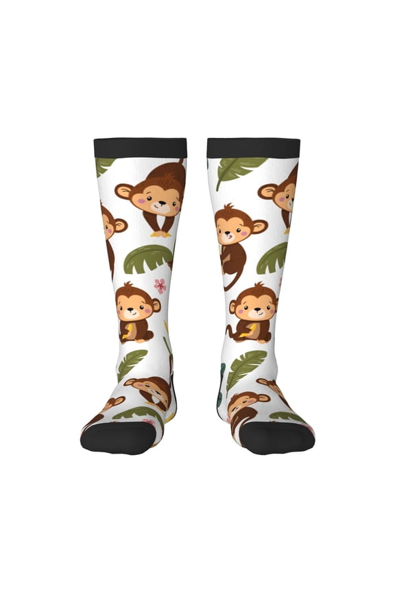 Monkeys Swinging from Palms Print Gift Stocking Stuffers,Adult Stockings,Novelty Socks,Funny Socks Birthday Running Walking Sleeping