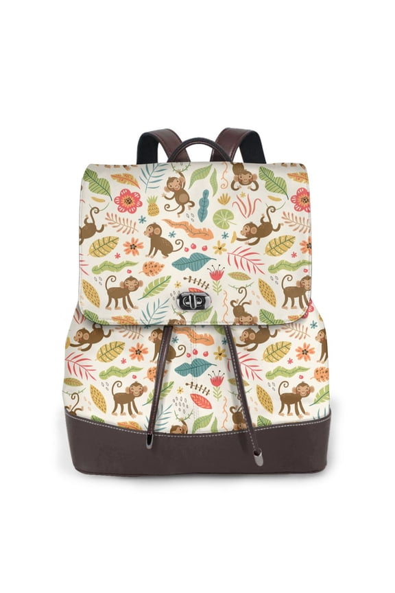 Logiee Monkeys in the Jungle Print Backpack Purse for Women,Fashion Leather Backpack Purse,Women's Leather Backpack for Work College Travel