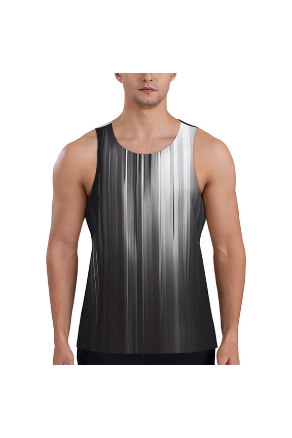 Monochrome Abstract Lines Print Men's Workout Tank Top,Quick Dry Workout Tank Top,Gym Muscle Tee,Fitness Bodybuilding Sleeveless T Shirt-Medium