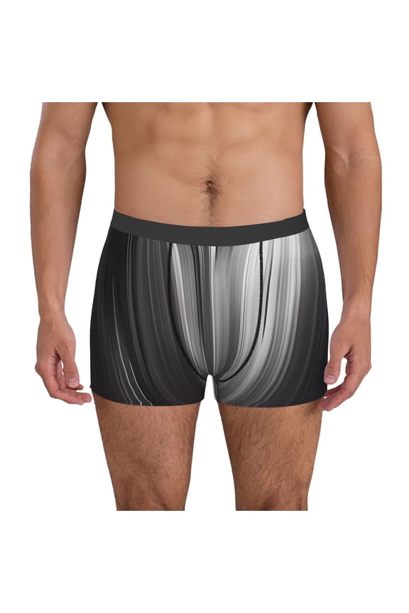 Monochrome Abstract Lines Print Mens Boxer Briefs,Boxer Briefs for Men,Breathable Stretch Underwear,Boys Boxer Briefs-Large