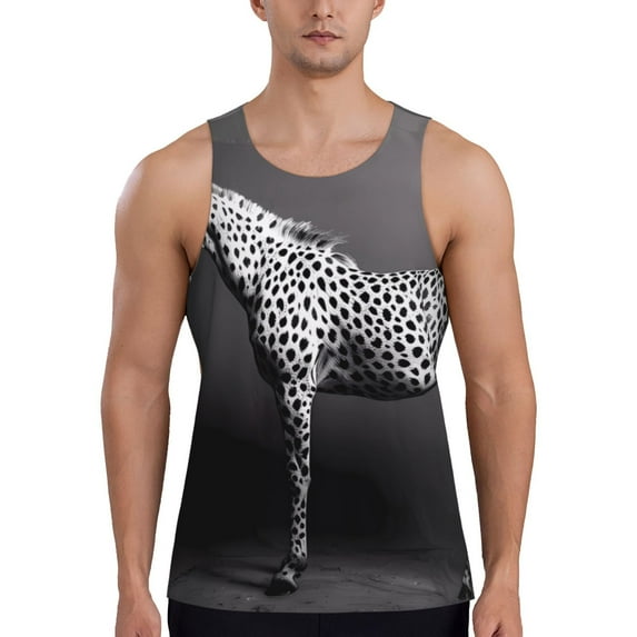 Logiee Monochrome Leopard Horse Print Men's Workout Tank Top,Quick Dry Workout Tank Top,Gym Muscle Tee,Fitness Bodybuilding Sleeveless T Shirt-4X-Large