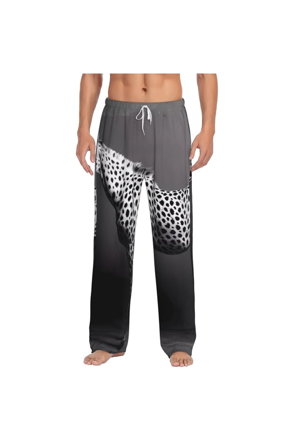 Monochrome Leopard Horse Print Pajama Pants for Men,Men’s Pajama Bottoms,Mens PJ Pants with Pockets & Button Fly-XX-Large