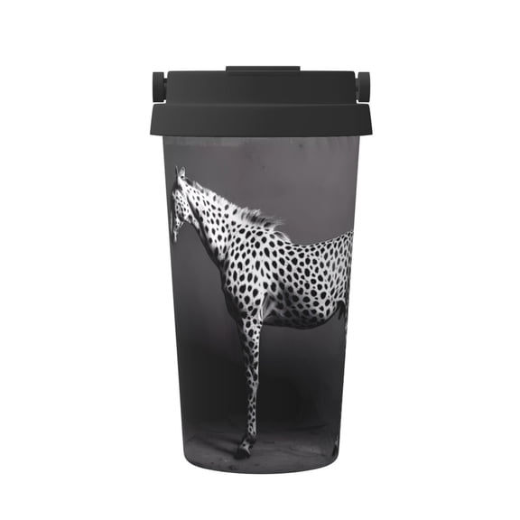 Logiee Monochrome Leopard Horse Print Stainless Steel Coffee Tumbler, Travel Coffee Mug, Insulated Coffee Mug with Lid, Spill Proof Coffee Cup, Portable Thermal Mug