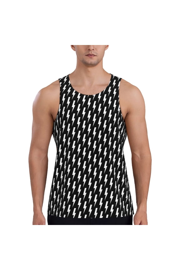 Monochrome lightning Print Men's Workout Tank Top,Quick Dry Workout Tank Top,Gym Muscle Tee,Fitness Bodybuilding Sleeveless T Shirt-Large