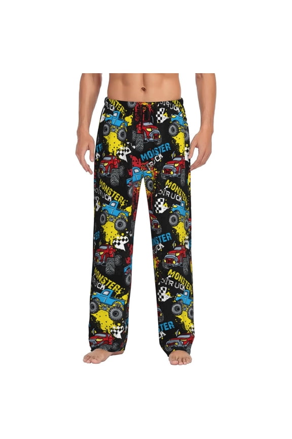 Monster Car Print Pajama Pants for Men,Men’s Pajama Bottoms,Mens PJ Pants with Pockets & Button Fly-X-Large