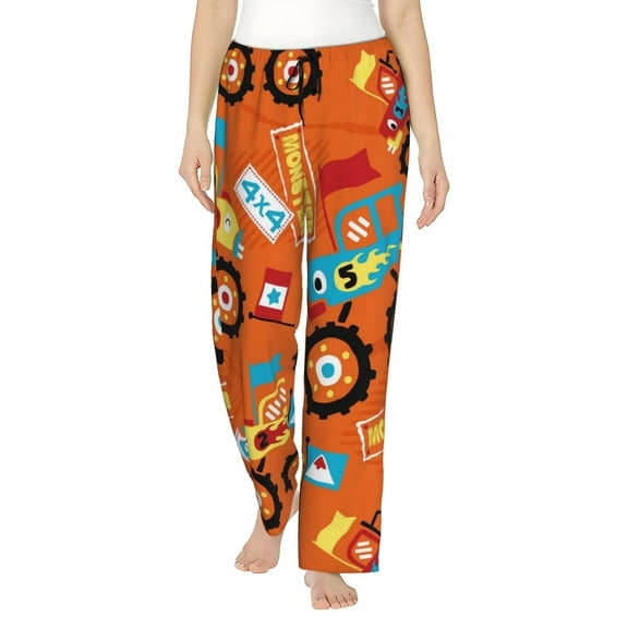 Logiee Monster Truck Print Women Pajama Pants,Comfy Pj Bottom with Pockets & Drawstring,Stretch Casual Sleepwear-Small