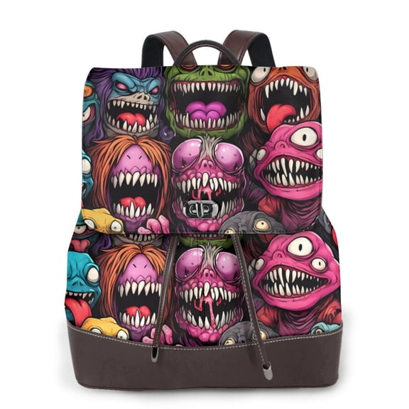 Logiee Monstrous Cartoon Characters Print Backpack Purse for Women,Fashion Leather Backpack Purse,Women's Leather Backpack for Work College Travel