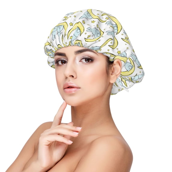 Logiee Moon And Rabbit Print Silk Bonnet Satin Bonnet for Sleeping Women and Men,Double Layer Hair Bonnet for Curly Braids Hair
