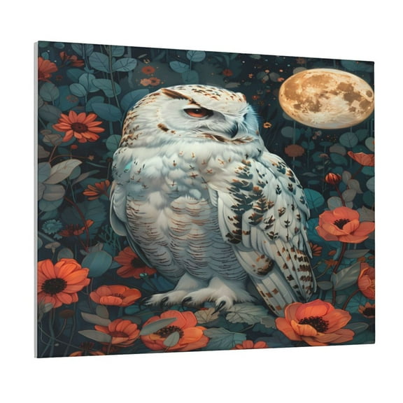 Logiee Moon Flower White Owl Print Canvas Wall Art ,Art Poster,Canvas Decorative Picture,Decor Wall Pictures for Living Room Bedroom Bathroom,Ready to Hang
