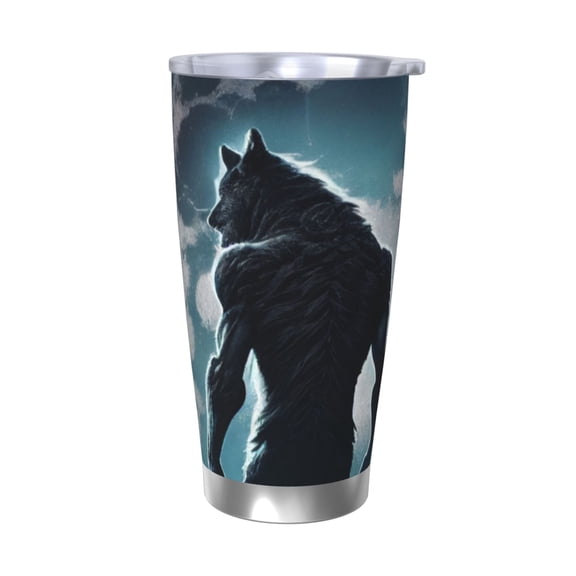 Logiee Moon Wolf Warrior Print 20OZ Car Cup with Lid, Stainless Steel Vacuum Insulated Double Wall Travel Tumbler, Durable Insulated Coffee Mug,Thermal Cup with Straw-Without Straw