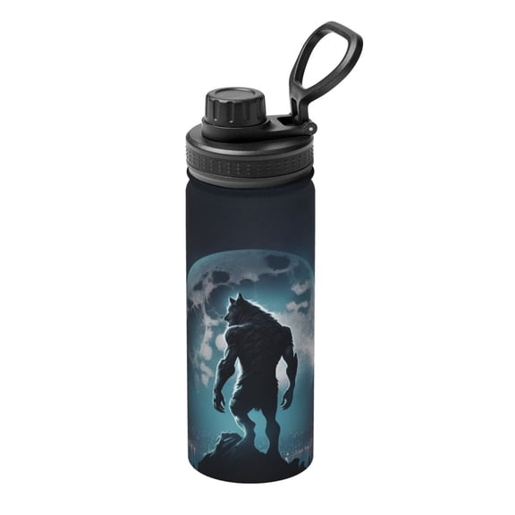 Logiee Moon Wolf Warrior Print Water Bottle,18oz Sports Insulated Kettle for Cycling Gym Basketball Outdoor, Suitable as a Present