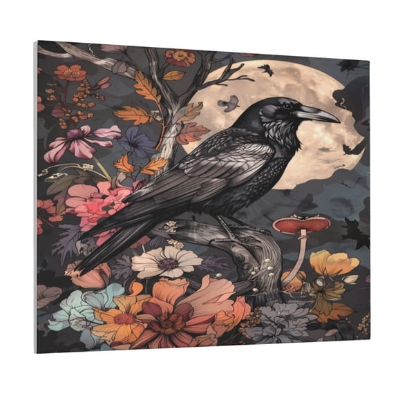 Logiee Moonlit Crow Blossoms Print Canvas Wall Art ,Art Poster,Canvas Decorative Picture,Decor Wall Pictures for Living Room Bedroom Bathroom,Ready to Hang