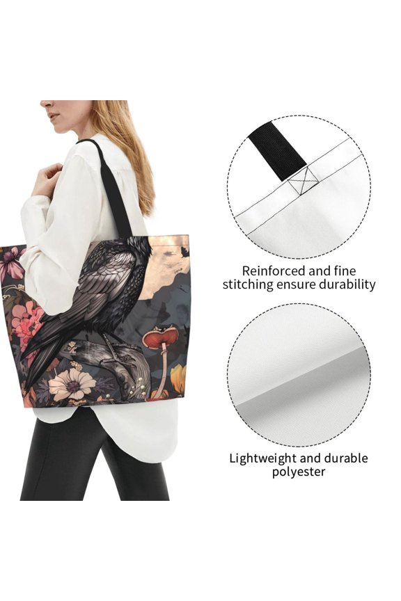 Logiee Moonlit Crow Blossoms Print Tote Bag for Women, Lightweight Tote Bag,Shoulder Bag,Handbag for Yoga Bag for Sport, Travel