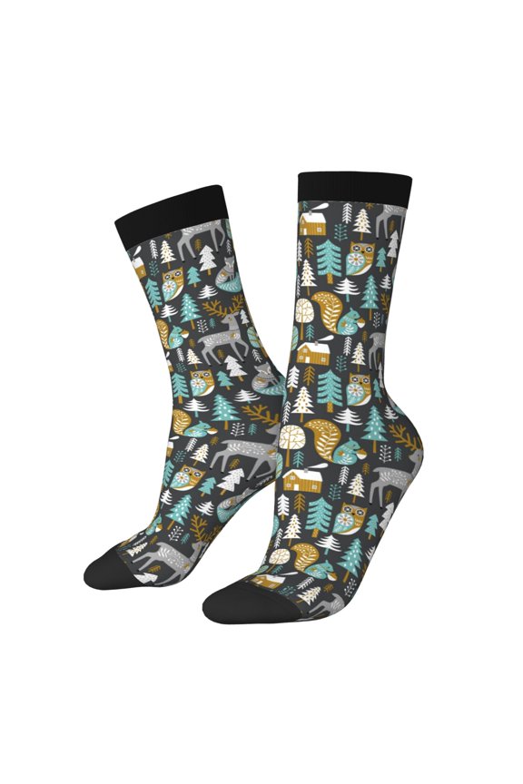 Moose Squirrel owls tree Print Adult Socks for Men & Women,Calf Socks, Ankle Socks,Boots Socks,Breathable Casual Sock,Unisex Crew Socks