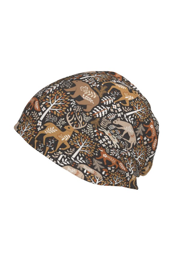 Moose fox bear leaf tree Print Unisex Knit Beanie for Men Women Winter Hat,Beanies Skull Caps
