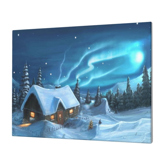 Logiee Mountain Cottage In Snow Print Canvas Wall Art,Canvas Picture Prints with Frame, Wall Art Decorative,Canvas Decorative,Suitable for Living Room Bedroom Office Room 30x40