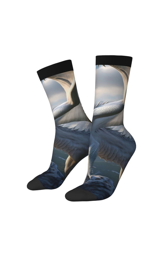 Mountain White Dragon Print Adult Socks for Men & Women,Calf Socks, Ankle Socks,Boots Socks,Breathable Casual Sock,Unisex Crew Socks