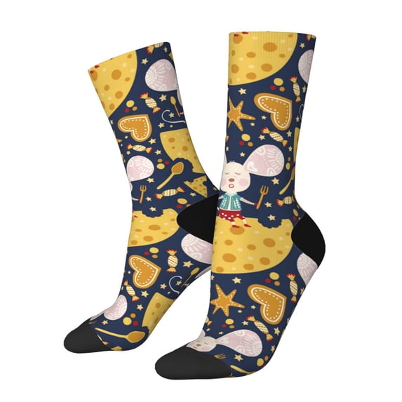Logiee Mouse Cheese Print Adult Socks for Men & Women,Calf Socks, Ankle Socks,Boots Socks,Breathable Casual Sock,Unisex Crew Socks